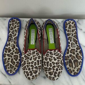 Rothy's Animal Print Loafers with Blue Edging